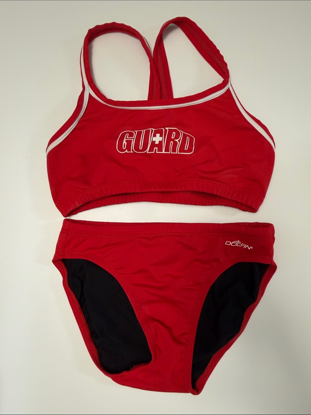 Dolfin Red and Black Women's Two-Piece Lifeguard Bikini Set